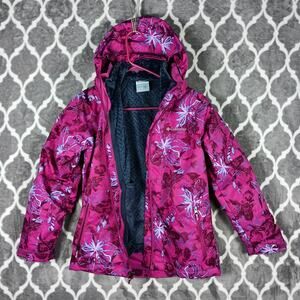 Columbia Jacket Girls Medium 10/12 Pink Floral Interchange Omni-Tech 3-in-1